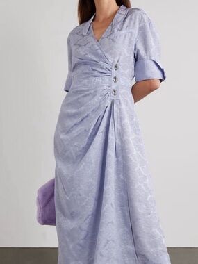 Lavender Ganni Midi Dress with Silver Button Detail